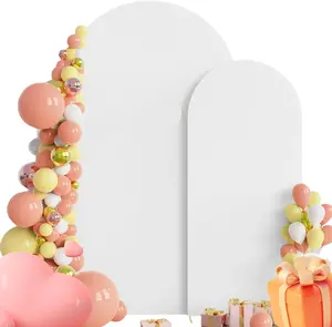 Set of 2 Gold Metal Arch Backdrop Stands with White Covers (7.2FT + 6FT) Wedding Arch Frame for Birthday Party, Baby Shower, Graduation Decoration, Balloon Arch Frame for Events & Celebrations