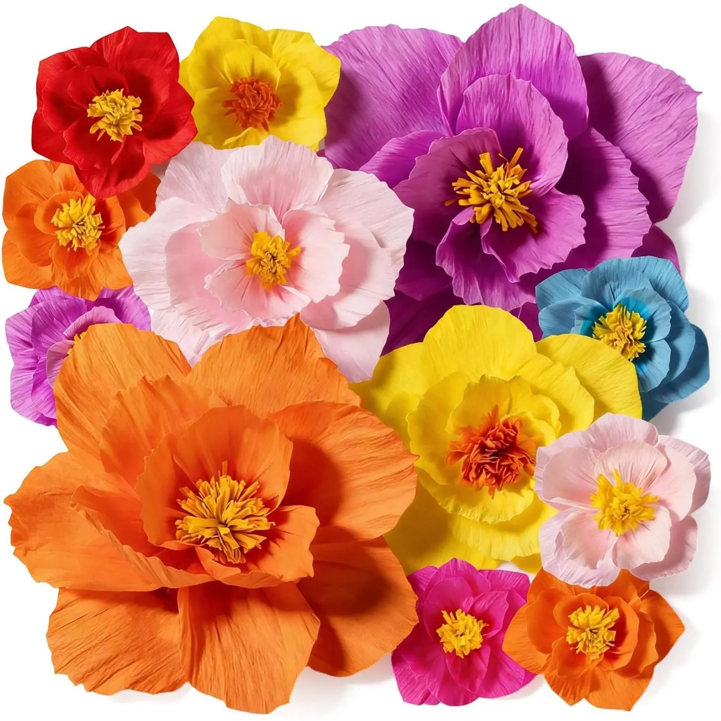 12pcs Lightweight Decorative Crepe Paper Flowers Ornaments, Large Artificial Tissue Paper Wall Decor for Wedding, Nursery Baby Shower Backdrop Decorations