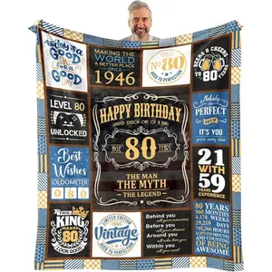 80, 70, 60, 90, 100th birthday blankets, the perfect gift for men to celebrate milestone birth year birthdays, suitable for beds, sofas, and also for occasions such as spring, etc.