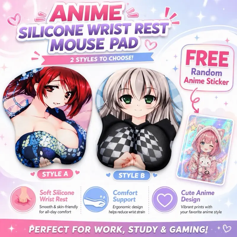Anime Silicone Wrist Rest Mouse Pad – Soft 3D Comfort Support, Cute Desk Accessory with Free Random Holographic Anime Sticker