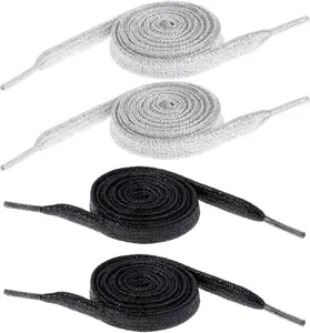 2 Pairs Rhinestone Shoe Laces, Glitter Shoe Laces for Sneakers Ribbon Shoelaces for Drawstring Cords Replacement for Sneakers Skate Boots  Shoes Boots Men Women(Black )