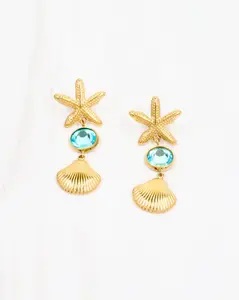St Joe Starfish and Shell Earring WP Gold