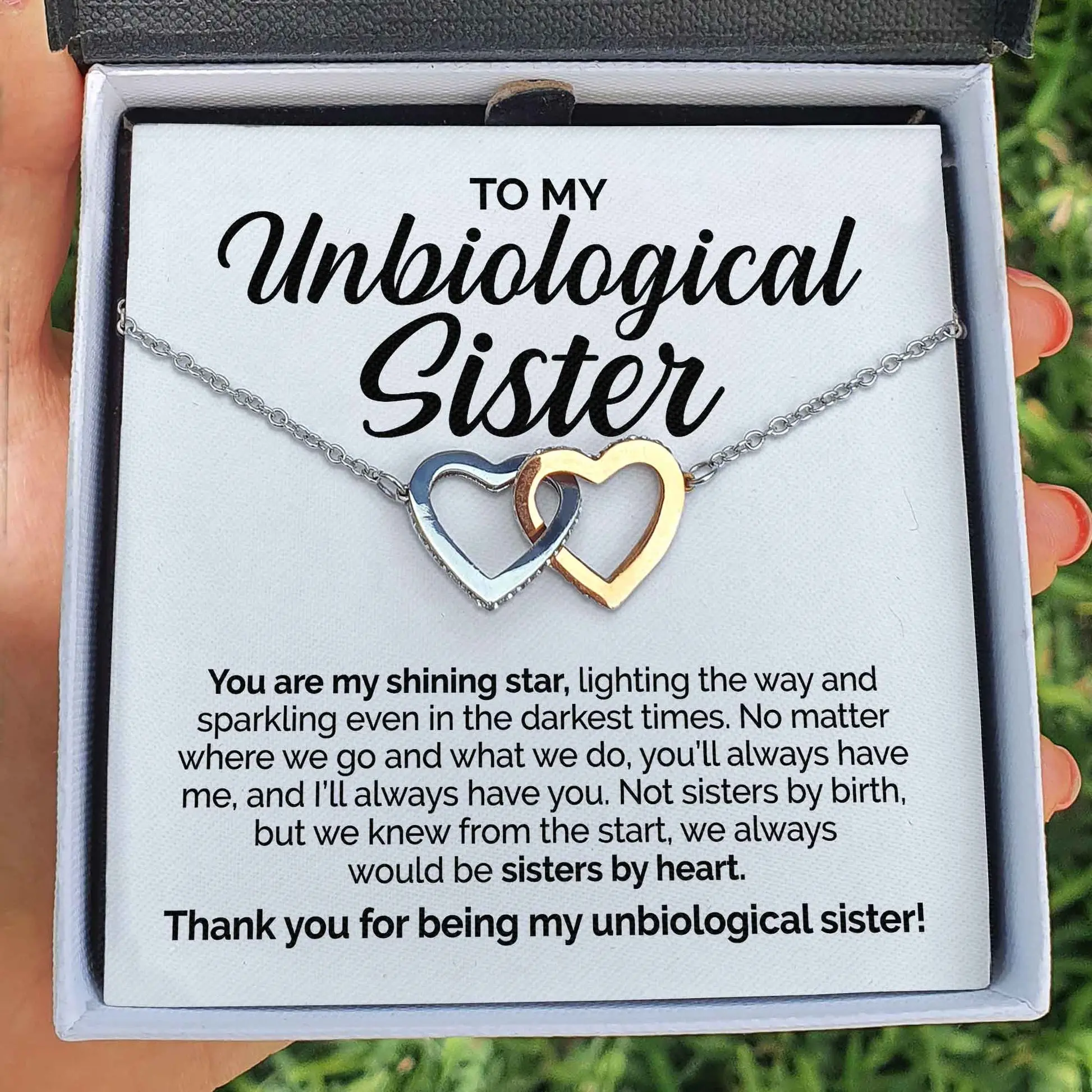 To My Unbiological Sister Necklace Gift, You Are My Shining Star Interlocking Heart Necklace For Sister Best Friend Teen Girls Birthday Gifts Pendant Necklace