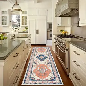 Vintage Pattern Anti-Slip Long Bedside Rug, Kitchen Runner Rug, Suitable for Bedroom, Kitchen, Hallway, Entryway, Home Decor