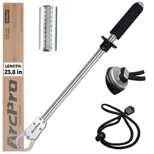 ArcPro Fish Gripper with Scale, 12" Corrosion-Resistant Stainless Steel Fish Holder, 4.2mm Wide Opening, 40LB Heavy-Duty & Non-Slip 360° EVA Swivel Handle, Fish Grabber Tool for Fresh/Saltwater Available in Three Lengths: 12, 15.8, and 23.8 Inches.
