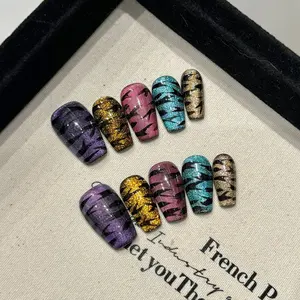 YRnails 20 Sets Handmade Press-on Nails Selectable Size Length  Style Iridescent Glitter Butterfly Design Sparkling Accents for Any Occasion