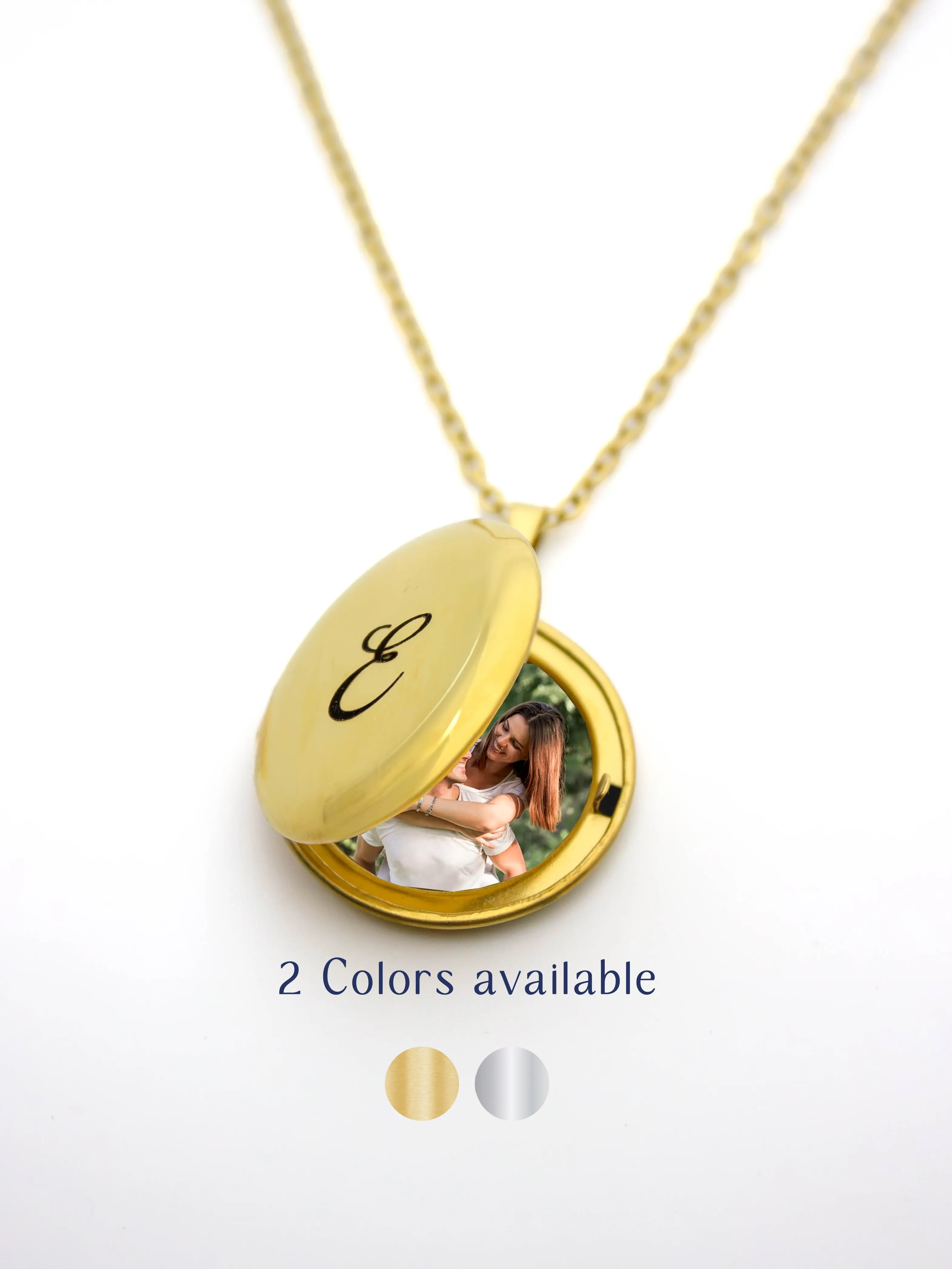 ENGRAVIA Round Photo Locket Necklace Custom Engraving