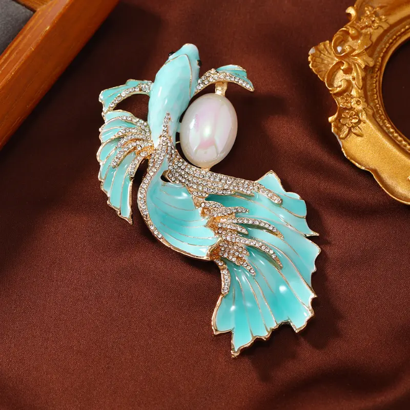 Women's Romantic Vintage French Koi Fish Brooch - Synthetic Pearl, Crystal Embellishments, Fashion Accessory for Coats, Sweaters, Gifts