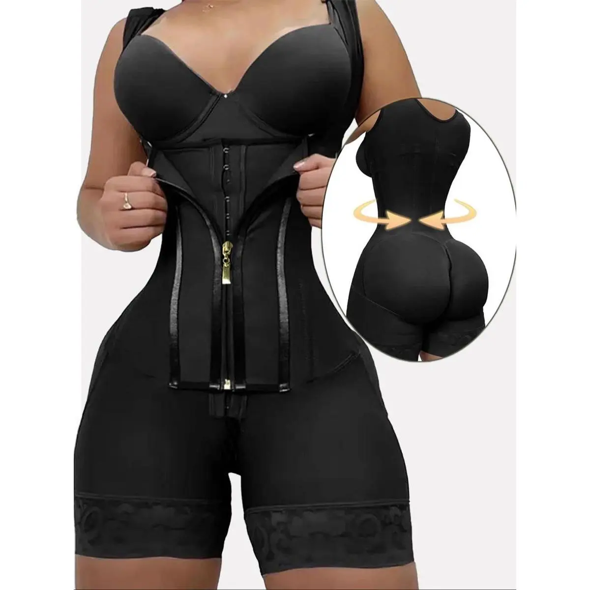 Women's Christmas Solid Color Zipper Corset Fitted Shapewear Romper Clothes - Adjustable Zipper, Tummy Control Compression, Basic Sports & Outdoor Jumpsuit for Daily Wear
