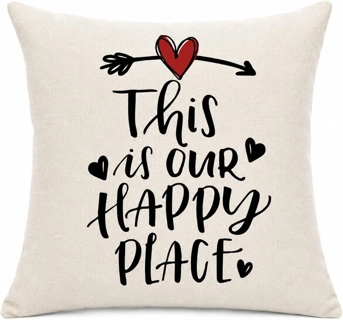 Huglina This Is Our Happy Place Throw Pillow 18x18 Inch, Farmhouse Decorative Accent Cushion with Insert Included, Rustic Home Decor for Sofa Couch Bed