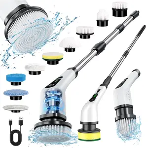 QUEP 9 in 1 Electric Spin Scrubber, Cordless Cleaning Brush, Shower Scrubber with 9 Brush Heads 2H Power Dual Speed, Adjustable Extension Handle for Tub Tile Floor Car portable rechargeable Multifunction Cordless Electric Spin Scrubber Kit