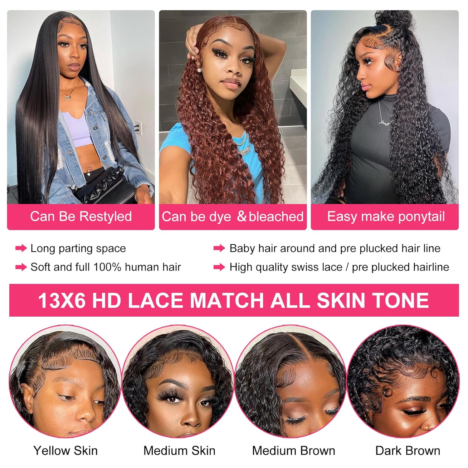 【30 Inch $79.9】HaloQueen 30 Inch 13x6 Deep Wave Lace Front Wigs Human Hair Hd Deep Curly Lace Frontal Human Hair Wigs for Women Curly Lace Front Wig Pre Plucked with Baby Hair