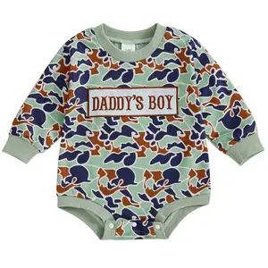 Spring Baby Boy Outfit Daddys Boy Baby Clothes Newborn Bubble Romper Long Sleeve Sweatshirt Coming Home Outfit
