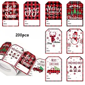 Festive Paper Labels, Plaid Design with Ho Ho Ho Joy Merry Christmas Let It Snow Messages, Perfect for Holiday Gifts & Envelopes