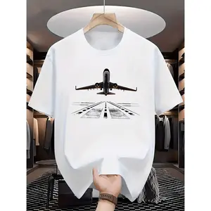 Summer Fashion Streetwear Casual Airplane Print Comfortable Soft Breathable Round Neck T Shirt