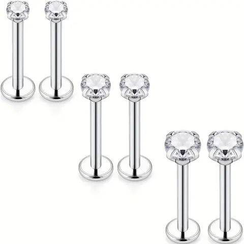 3 pairs Stainless Steel Screw Lip Rings, Forward Tragus Earrings, Helix Cartilage Piercing Ring, Septum Pierced Ring, Labret Pierced Ring for Women Men, Zircon Inlay Body Piercings Jewelry, Stainless Steel Jewelry