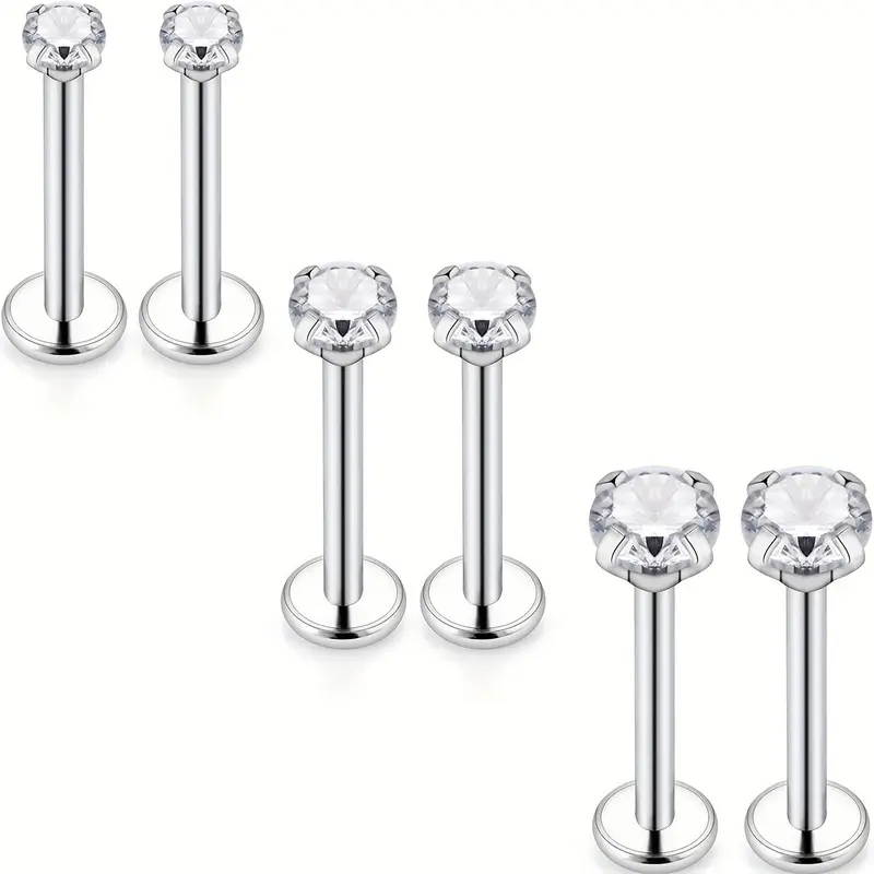 3 pairs Stainless Steel Screw Lip Rings, Forward Tragus Earrings, Helix Cartilage Piercing Ring, Septum Pierced Ring, Labret Pierced Ring for Women Men, Zircon Inlay Body Piercings Jewelry, Stainless Steel Jewelry