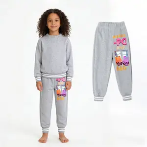 Cute Kids Gray Sweatpants With Colorful Book Design Comfortable Elastic Waistband For Girls And Boys School Or Playtime Wear