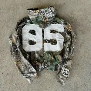 Leaf Camouflage Cardigan Zipper Sweatshirt Jacket Patchwork Letters Casual Loose Hoodie Trend
