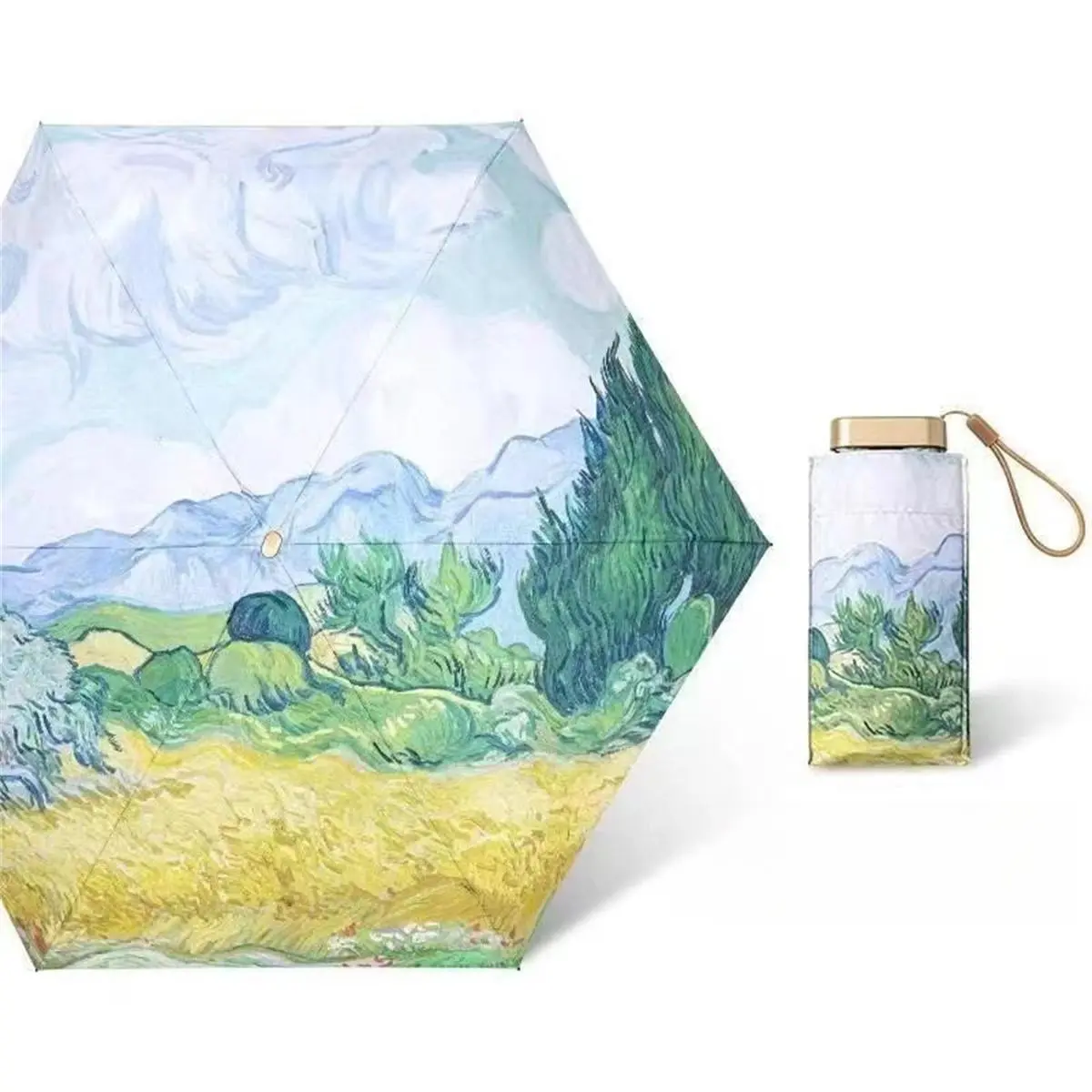 Oil Painting Pattern Umbrella, 1 Count Art Design Umbrella with Storage Bag, Fashionable Umbrella for Women & Men, Ideal Gift, Portable Rain Umbrella, Rainproof Umbrella