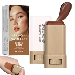 Serum Boosted Skin Tint Beauty Balm Stick, 3-in-1 Foundation Concealer Contour Stick, Tinted Moisturizer with Full Coverage, Radiant Dewy Finish Facial Makeup for Women