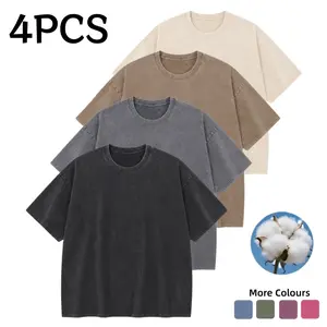 1/4 Pack Men’s Oversized Washed T-Shirt, Soft Cotton Casual Tee, Loose Fit Streetwear Short Sleeve Shirt, Multiple Colors