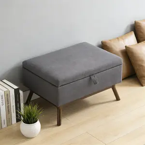 Mid-Century Modern Square Coffee Table Storage Bench | 3-in-1 Ottoman with Hidden Storage Compartment | Lift-Top Coffee Table, Foot Stool & Entryway Shoe Bench | Available in Linen|Space-Saving Multi-Functional Furniture for Living Room, Entryway, Bedroom
