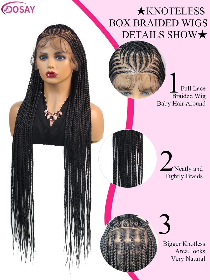 DOSAY 36Inch Synthetic Full Lace Braided Wigs for Black Women Cornrow Fulani Braids Knotless Box Braided Wig with Baby Hair Handmade Dreadlocks