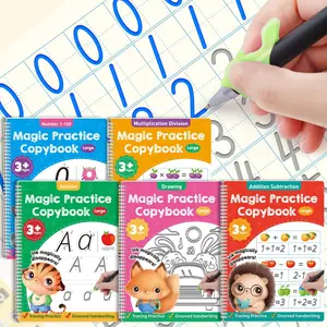 5 Pack Reusable Large Grooved Magic Practice Copybook with Pens Number Letter Tracing Handwriting Workbooks for Kids Age 3-8 Kindergarten Preschool Calligraphy