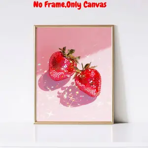 Strawberry Pattern Unframed Painting, Modern Canvas Wall Art, Wall Decor for Home Living Room Bedroom Study Room, Ornaments, Print
