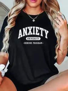Unisex 100% Cotton Anxiety University Honors Program Funny Mental Health T-Shirt – Cute & Cozy, Casual Everyday Style, Perfect for Her