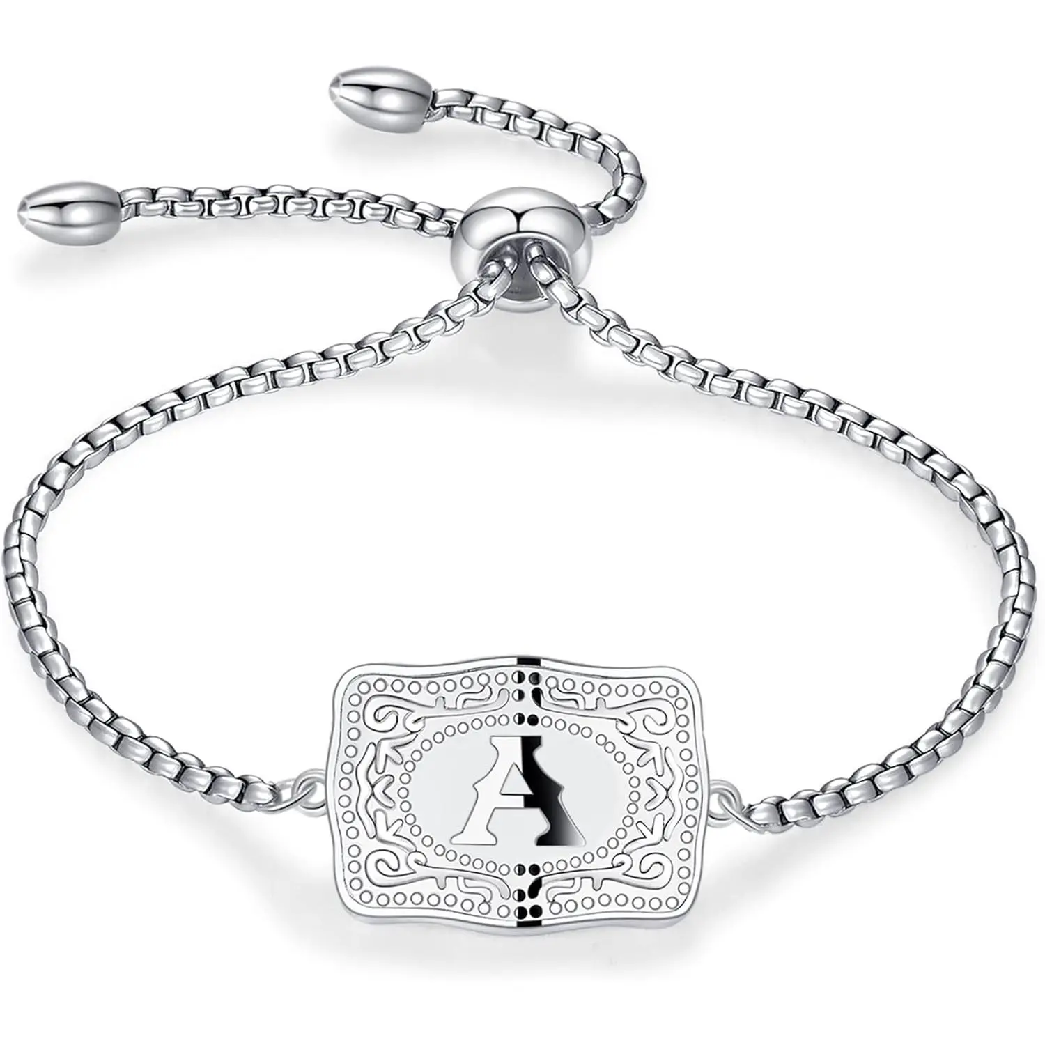 Belt Buckle Initial Bracelet for Women, 18K Gold/Silver Plated Belt Buckle Initial  Bracelet, Unique Western Style Jewelry Gifts for Women Men