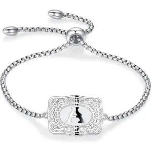 Belt Buckle Initial Bracelet for Women, 18K Gold/Silver Plated Belt Buckle Initial  Bracelet, Unique Western Style Jewelry Gifts for Women Men