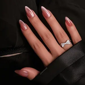 Gradient Red to Pinkr Almond Shape Cat Eye Press on Nails, Pink Glossy Full Cover False Nails with Shimmer, Pointed Design for Elegant Look, Perfect for Parties, Weddings, and Daily Wear, 24Pcs Acrylic Full Cover Stick on Nail for Women 24PCS