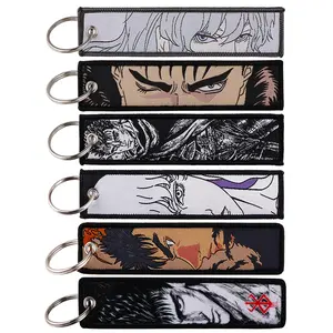 Cool Japanese Anime Embroidery Key Fobs Holder Key Tag Keychain Key Chain for Motorcycles Men Women Keyring Accessories