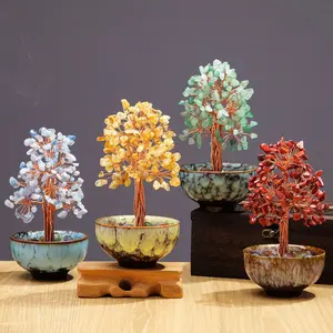 Natural Crystal Tree Energy Stone, Money Tree with Prosperity and Copper Wire Wrap, Colorful Flower Pot for Yoga Feng Shui Decor, Decorative Tree, Spring Garden Decoration