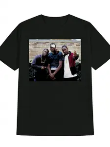 Men's casual crew neck T-shirt with three male figures against a brick wall background. Men's top, men's gift. Quick-release soft cotton comfort. 90s graphic tees graphic tees men's t shirts going out outfit 90s vintage men clothing