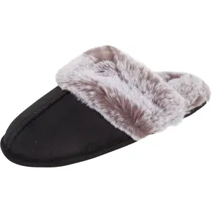 Jessica Simpson Womens Comfy Faux Fur House Slipper Scuff Memory Foam Slip on Anti-Skid Soleslipper