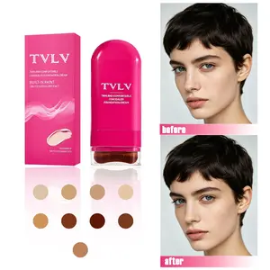 2-in-1 Foundation & Concealer Stick with M-Shaped Brush, Buildable Coverage, Waterproof Long-Lasting Makeup for Flawless Skin