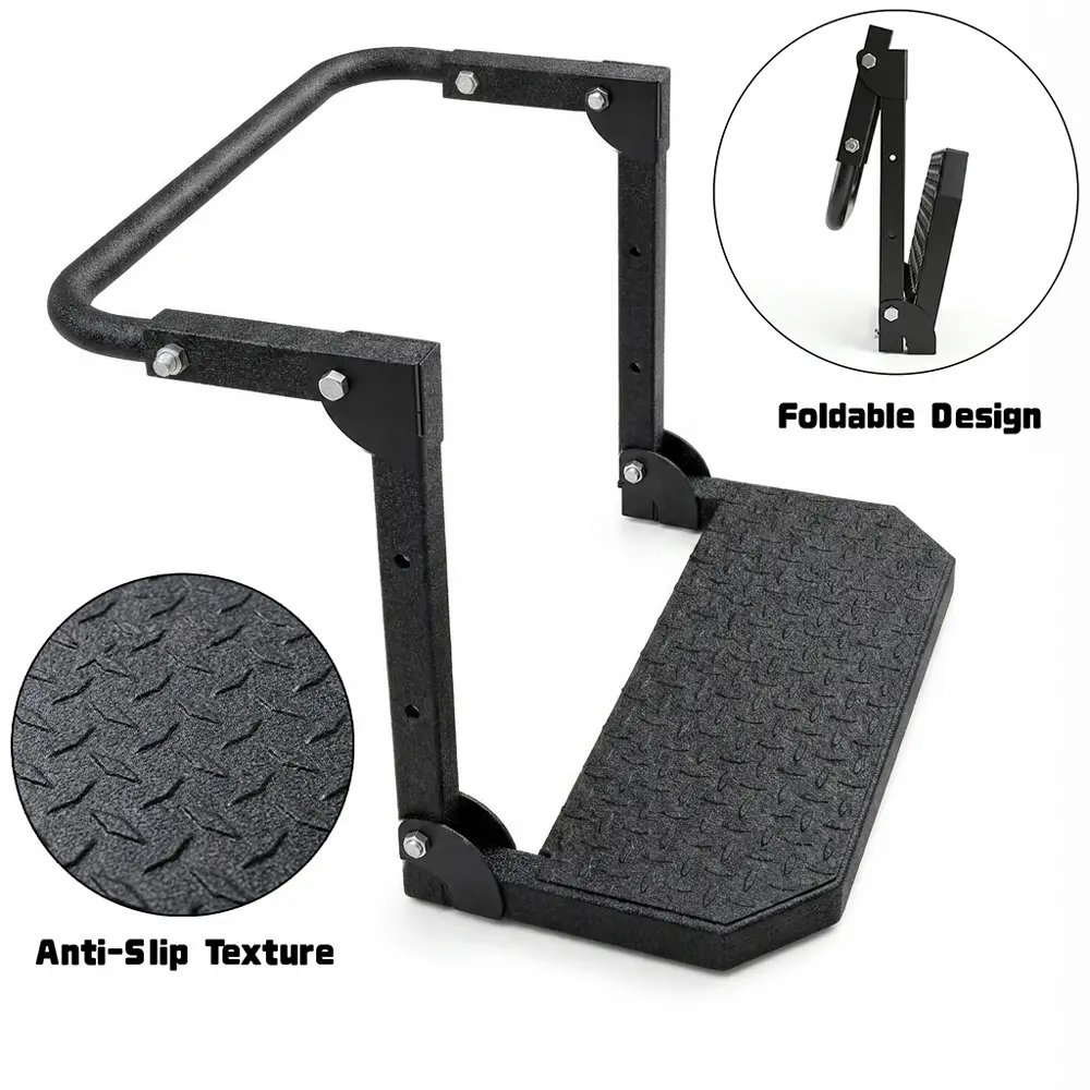Universal Folding Tire Step | 300LBS Heavy Duty Adjustable Wheel Step for Truck SUV RV | Fits 10.2"-14.4" Tires | Instant Work Platform for Roof Rack & Engine Access | Anti-Slip Ladder