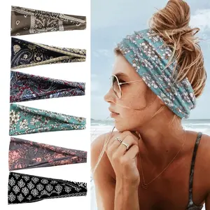 Women's 6pcs Boho Chic Cloth Elastic Headbands - Unisex, Non-Slip Wide Thick Band, Floral Print, Paisley Designs, Sweat-Absorbent, Comfortable Fit for Sports & Daily Wear, Sports Hair Accessories
