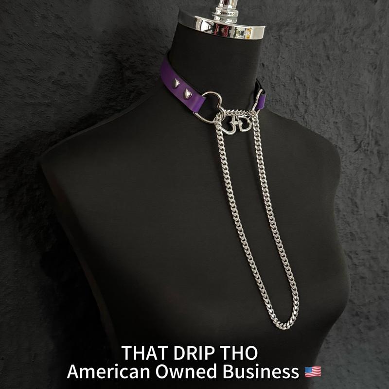 ThatDripTho Lucky Red Leather with Thick Chains, Movable Pulling Chain Daily Wear Leather Necklace Choker Punk, gothic-inspired accessories slipchaincollarwomen necklaces choking necklace male accessories gothic jewelry necklaces for women collar