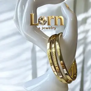 Lorn Jewelry Hermoso Set 3 Bangles Size 7 Laminado 14k Capa Oro Real Alta Calidad Uso Diario