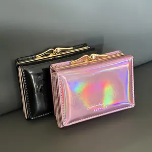 Wallet for Women Mini Laser Card Holder Case Iridescent Holographic Purse with Coin Pocket for Girls Ladies