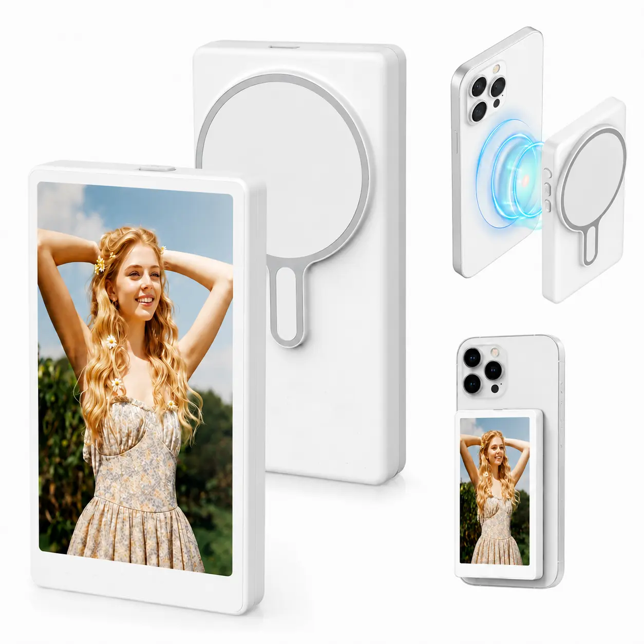 4" Magnetic Selfie Monitor Screen for Phone, Wireless 1080P Recording, Rear Camera Selfie Display with Real-Time Screen Sharing, Supports 4K Wired Recording, Compatible with iPhone & Android for TikTok, Live Streaming & Vlogging