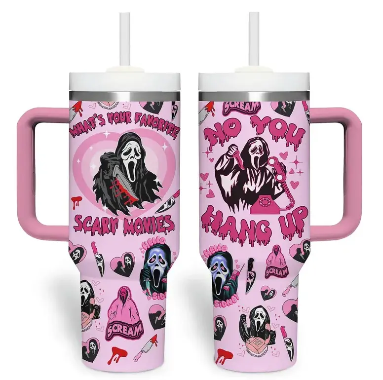 [Scream Horror Graphic, Spooky Halloween Aesthetic & Drinkware Vibe] 40oz Stainless Steel Vacuum Insulated Tumbler, Water Bottle - Spooky Gift for Him Her