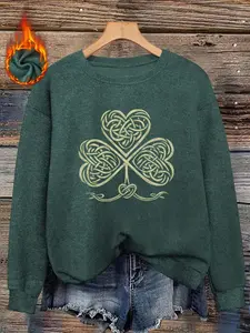 Women's Saint Patrick's Day Fitted Sweater, Soft & Cozy Knitwear, Vintage Celtic Clover Print, Casual Fall Winter Top, Knitted Tops