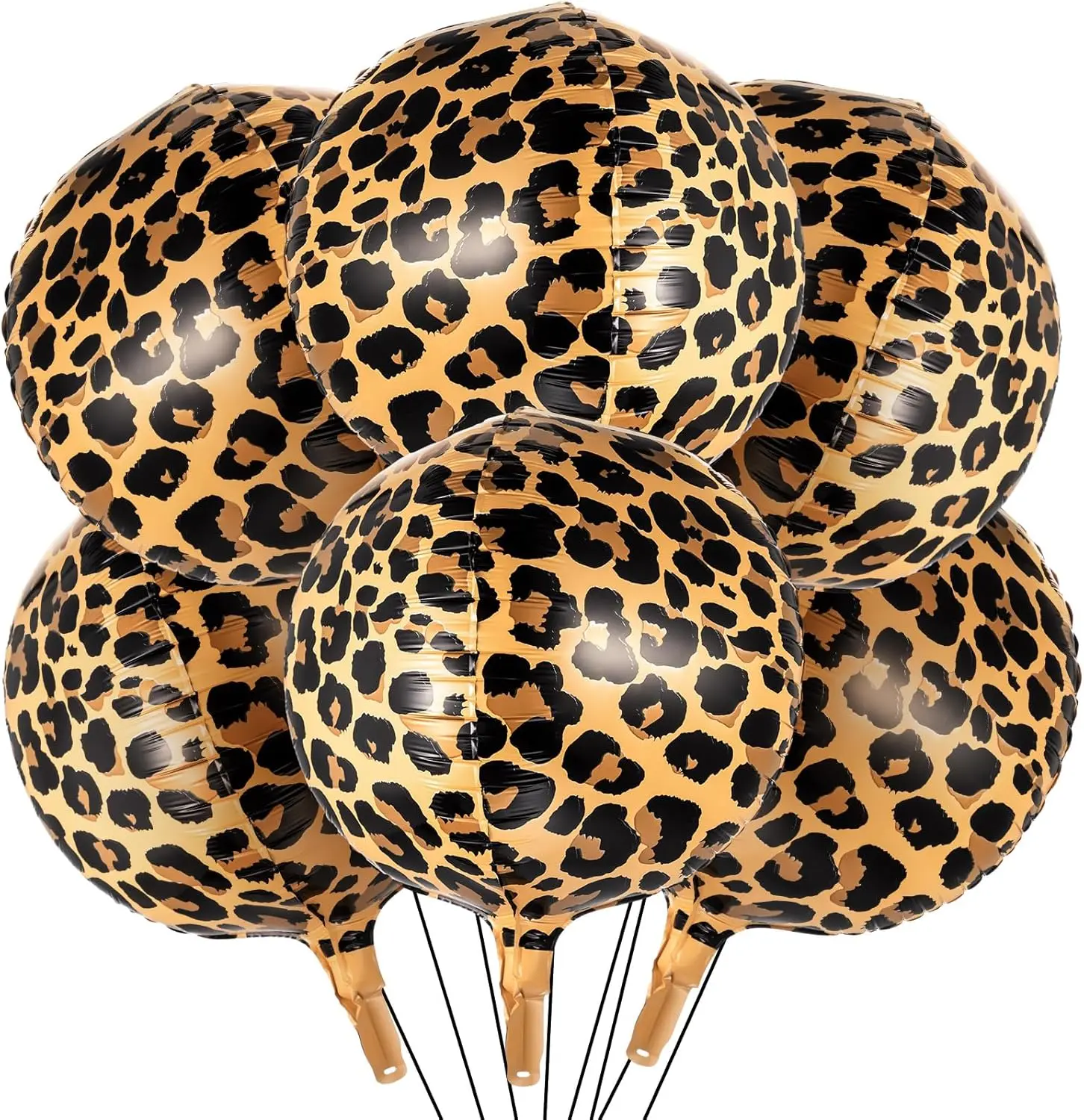 6-Pc Leopard Print Metallic Foil Balloons, 4D Round Animal Theme Decor (Approximately 22"), Photo Backdrop for Birthday Party, Baby Shower, Six Pieces