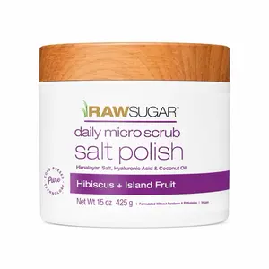 Raw Sugar Daily Micro Scrub Salt Polish - Hibiscus, Island Fruit Infused Exfoliating Skin Care Treatment