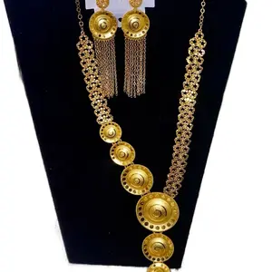 2 Grams Plated Gold Start Jewelry Set with Elegant Tassel Necklace and Matching Earrings for Women